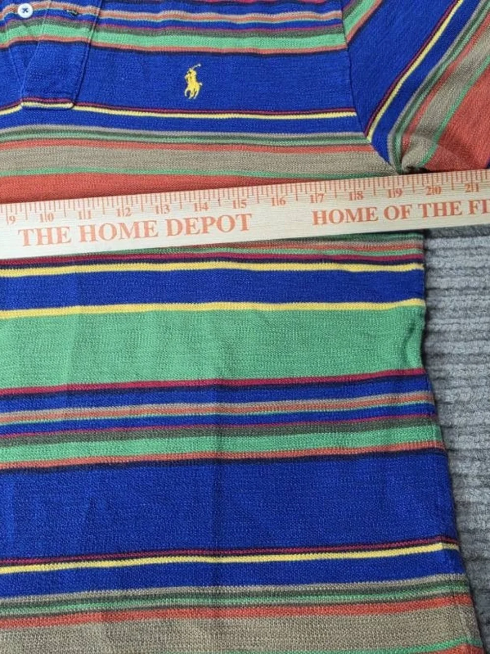 Polo Ralph Lauren Mens Polo Shirt Blue, Red, Yellow Stripe 100% Cotton Vintage M